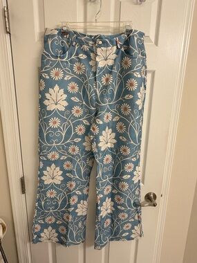 Blue Floral Wide-Leg Pants 2XL